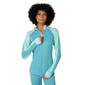 Kari Traa Women’s Mila Half Zip in Blue Lagoon front view with high collar and half-zip neckline
