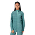 Kari Traa Women’s Olga Fleece in Peacock front view with full zipper, high collar and zippered hand pockets