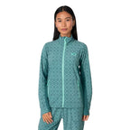 Kari Traa Women’s Olga Fleece in Peacock front view with full zipper, high collar and zippered hand pockets