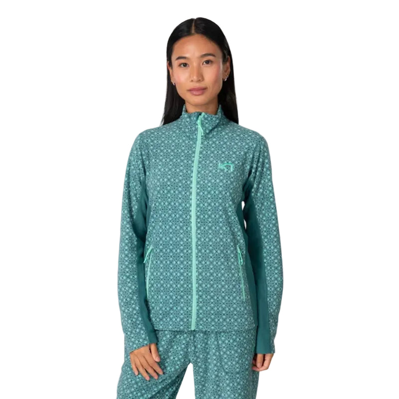 Kari Traa Women’s Olga Fleece in Peacock front view with full zipper, high collar and zippered hand pockets