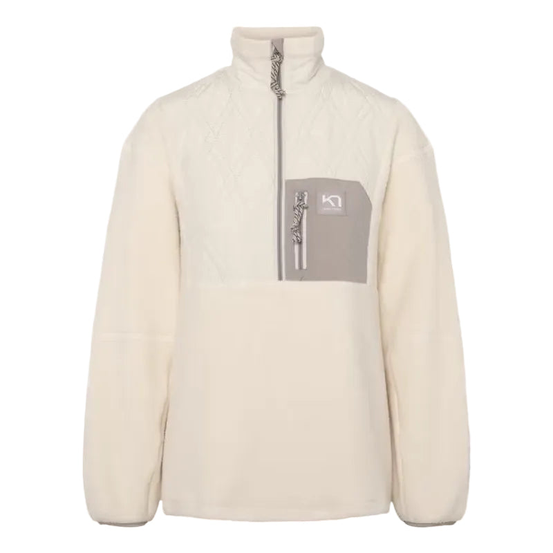 Kari Traa Women’s Røthe Half Zip in Light Beige front view with quilted upper and contrast zippered chest pocket