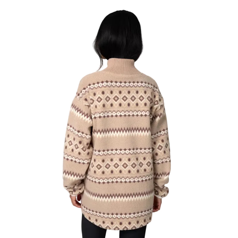 Kari Traa Women’s Ruthie Midlayer Half Zip in Mocha back view showing the longer dropped-back hem