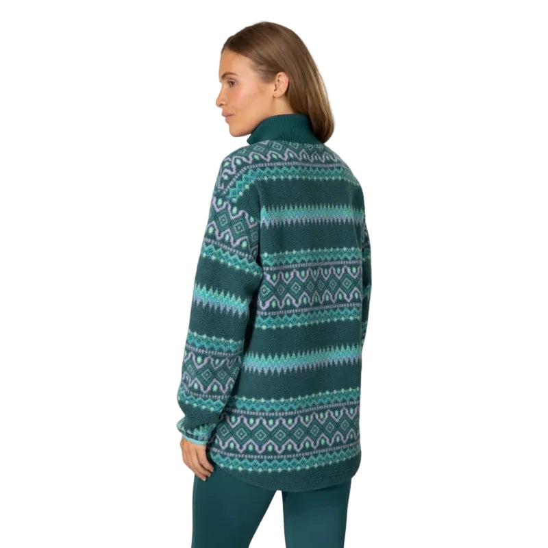 Kari Traa Women’s Ruthie Midlayer Half Zip in Peacock back view showing the relaxed fit and dropped-back hem