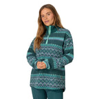 Kari Traa Women’s Ruthie Midlayer Half Zip in Peacock front view with striped Norway-inspired pattern and high collar