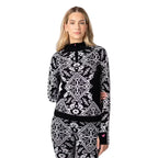 Kari Traa Women’s Saga Half Zip in Black front view with contrasting Scandinavian-inspired Nordic pattern