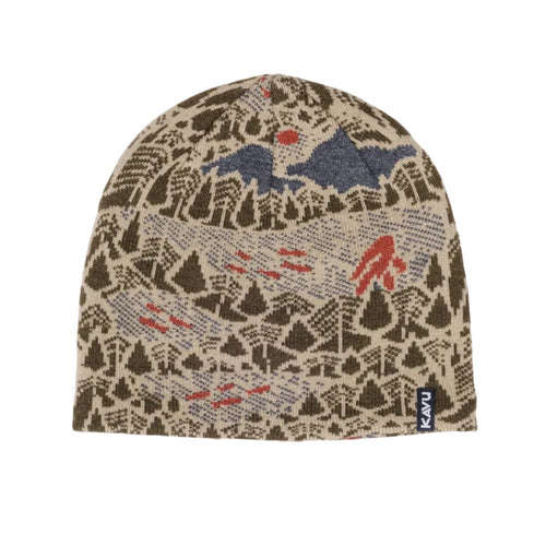 KAVU Benny Beanie in Sasquatch Sighting with allover jacquard knit design, front view