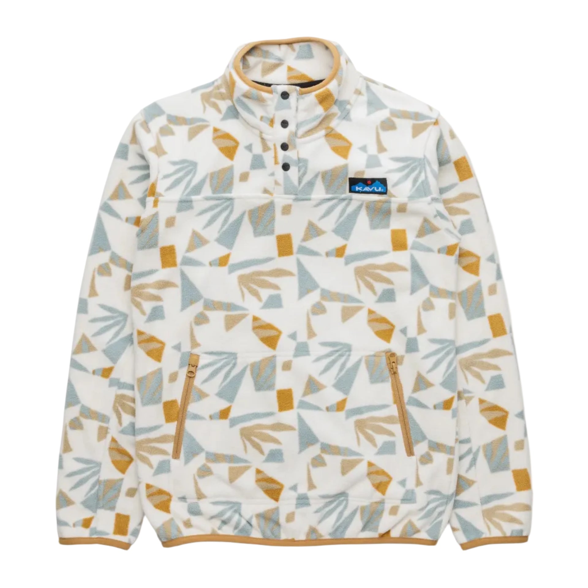 Women's KAVU Cavanaugh Pullover Fleece in Mod Mix front view featuring a colorful printed design and cozy fleece construction
