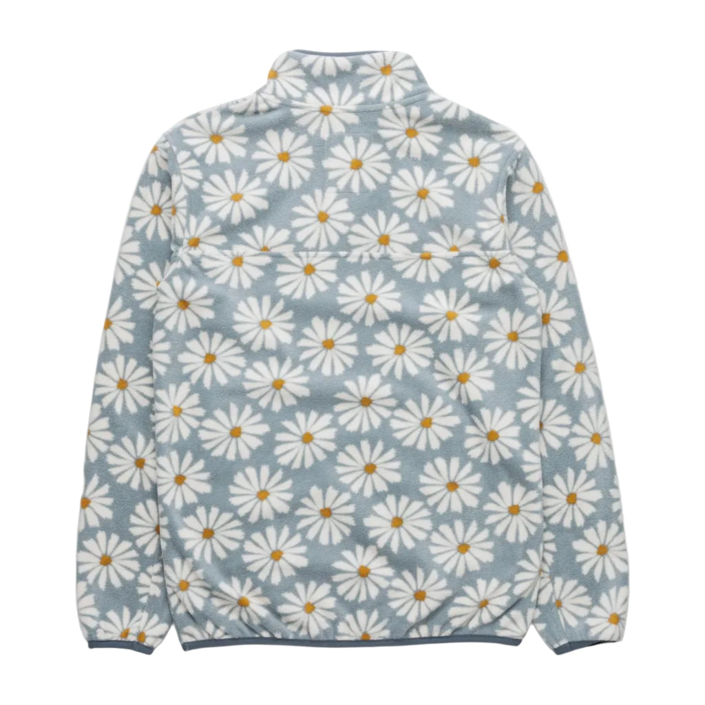 Women's KAVU Cavanaugh Pullover Fleece in Sky Daisy back view showing a relaxed fit and comfortable layering design