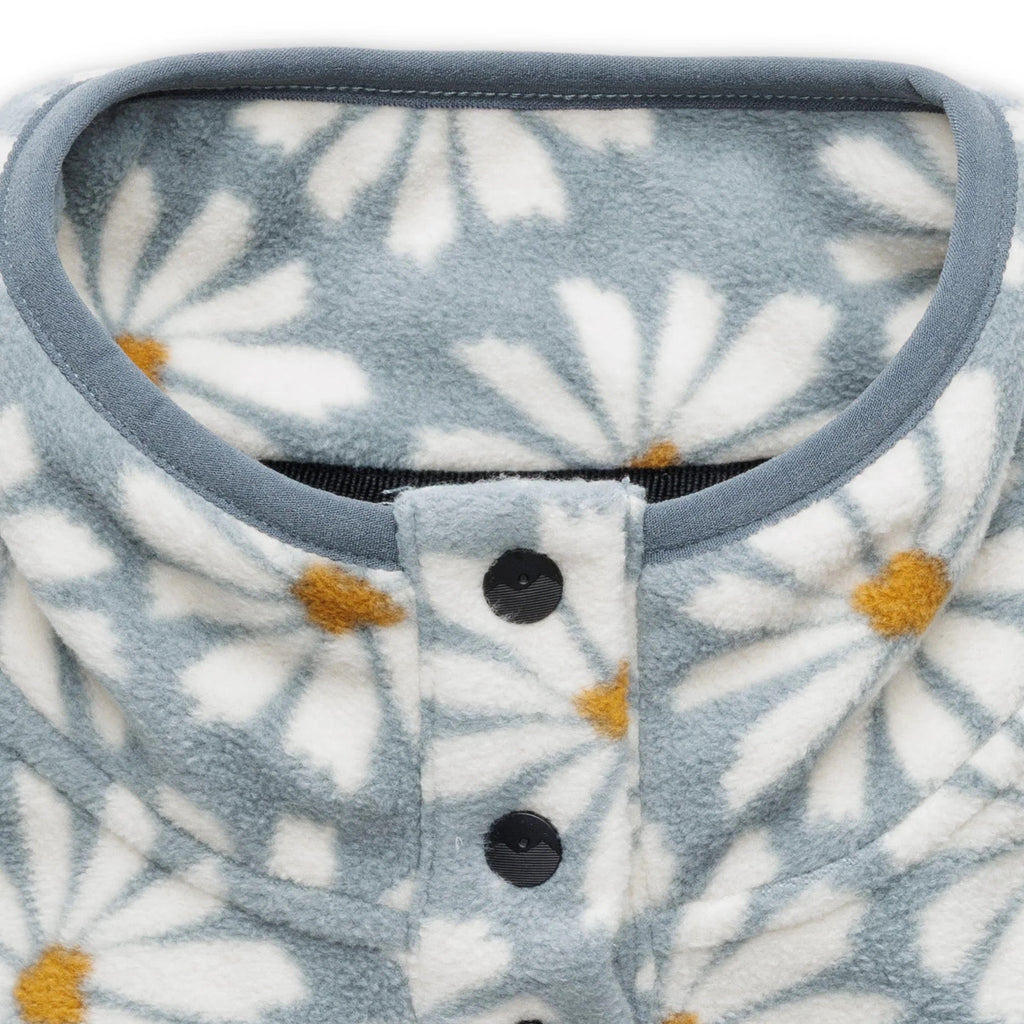 Close-up of the KAVU Cavanaugh Pullover Fleece in Sky Daisy highlighting the soft fleece construction and floral-inspired pattern