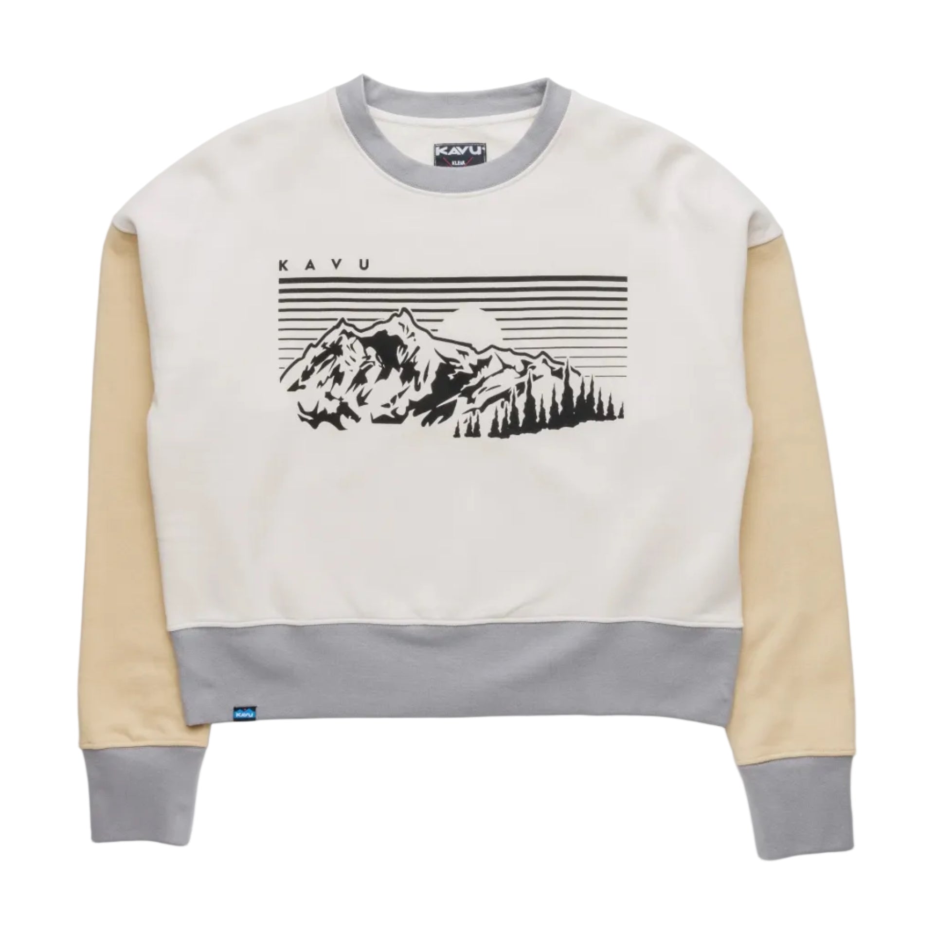 Women's KAVU Crew Crop Sweatshirt in Sunset Ridge front view featuring heavyweight organic cotton fleece and a relaxed cropped fit