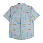Back view of the KAVU Festaruski S/S Shirt in Paddle By showing the colorful all-over print and relaxed fit