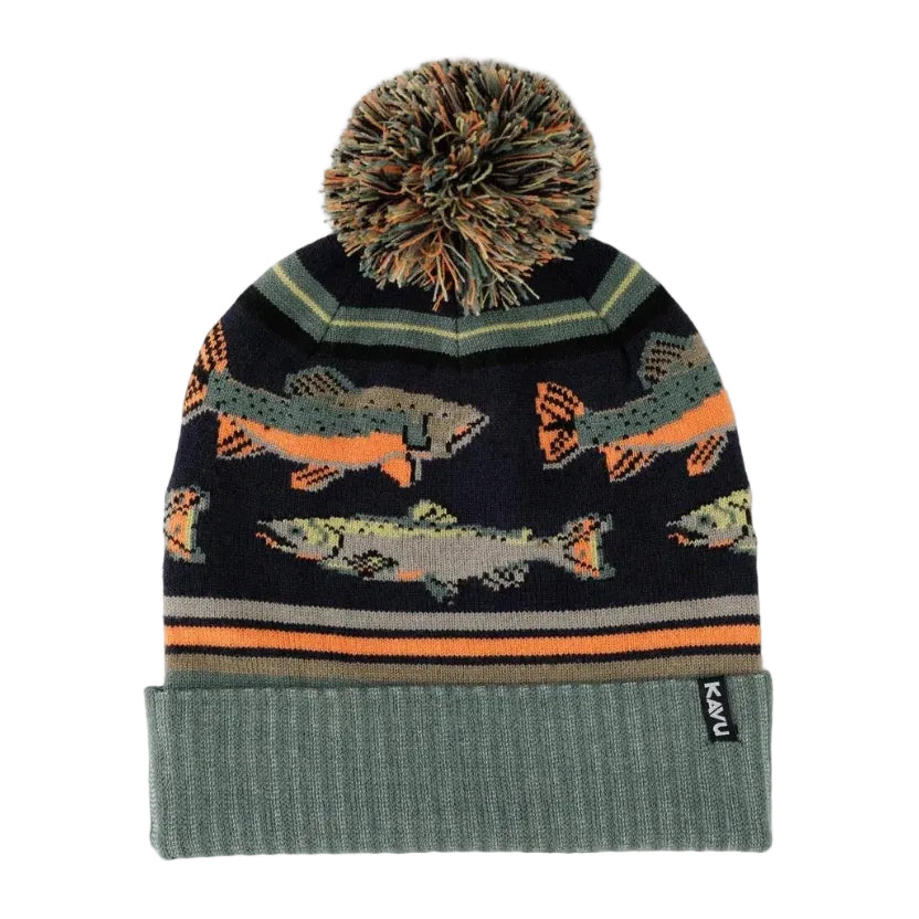 KAVU Herschel Beanie in Go Fish with jacquard knit design and pom