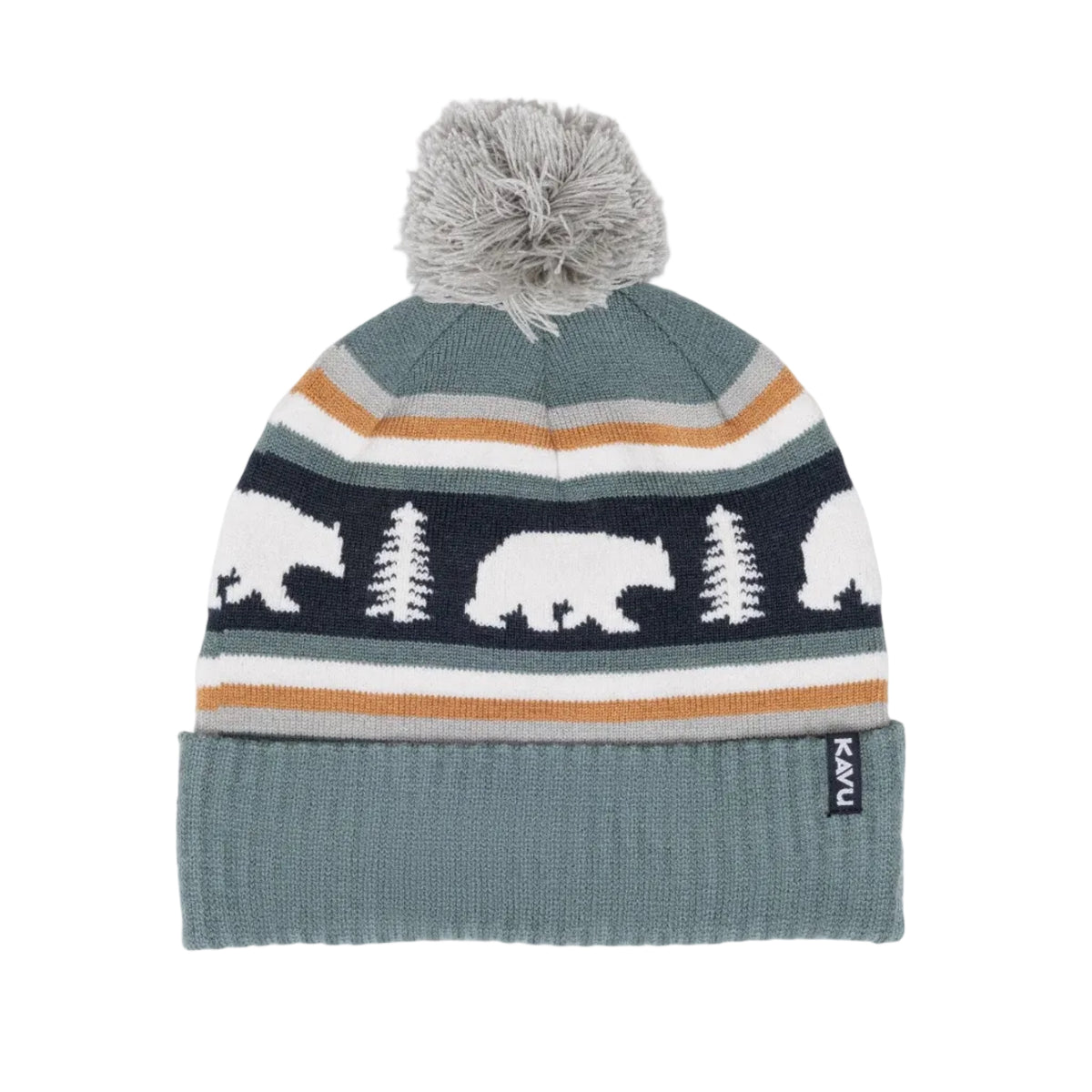 KAVU Herschel Beanie in Tree Bear with jacquard knit design and pom