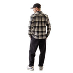 Back view of KAVU Men's Buffaroni Shirt in Grey Skies plaid