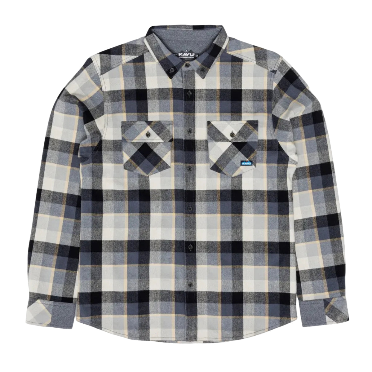 KAVU Men's Buffaroni Shirt in Grey Skies plaid front view