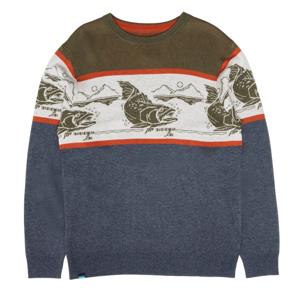 KAVU Men's Highline Sweater in Trout Lake jacquard knit front view