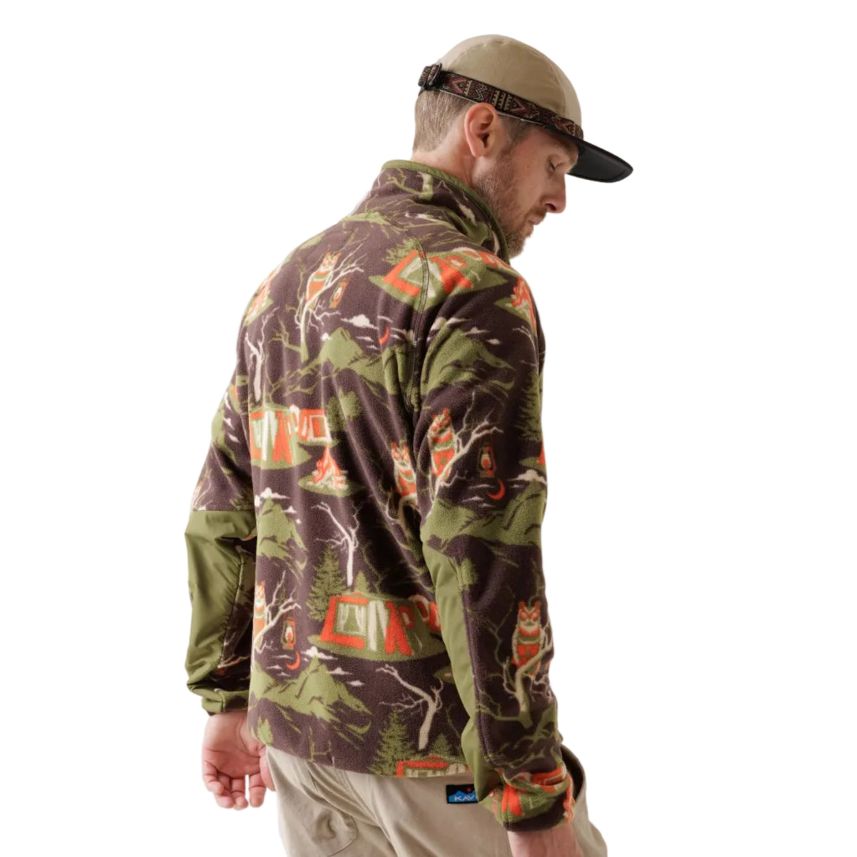 Back view of KAVU Men's Teannaway Jacket in Night Camp print