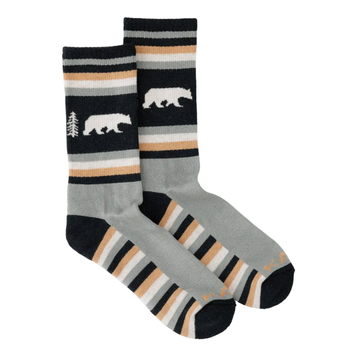 KAVU Moonwalk Socks in Tree Bear jacquard knit pattern