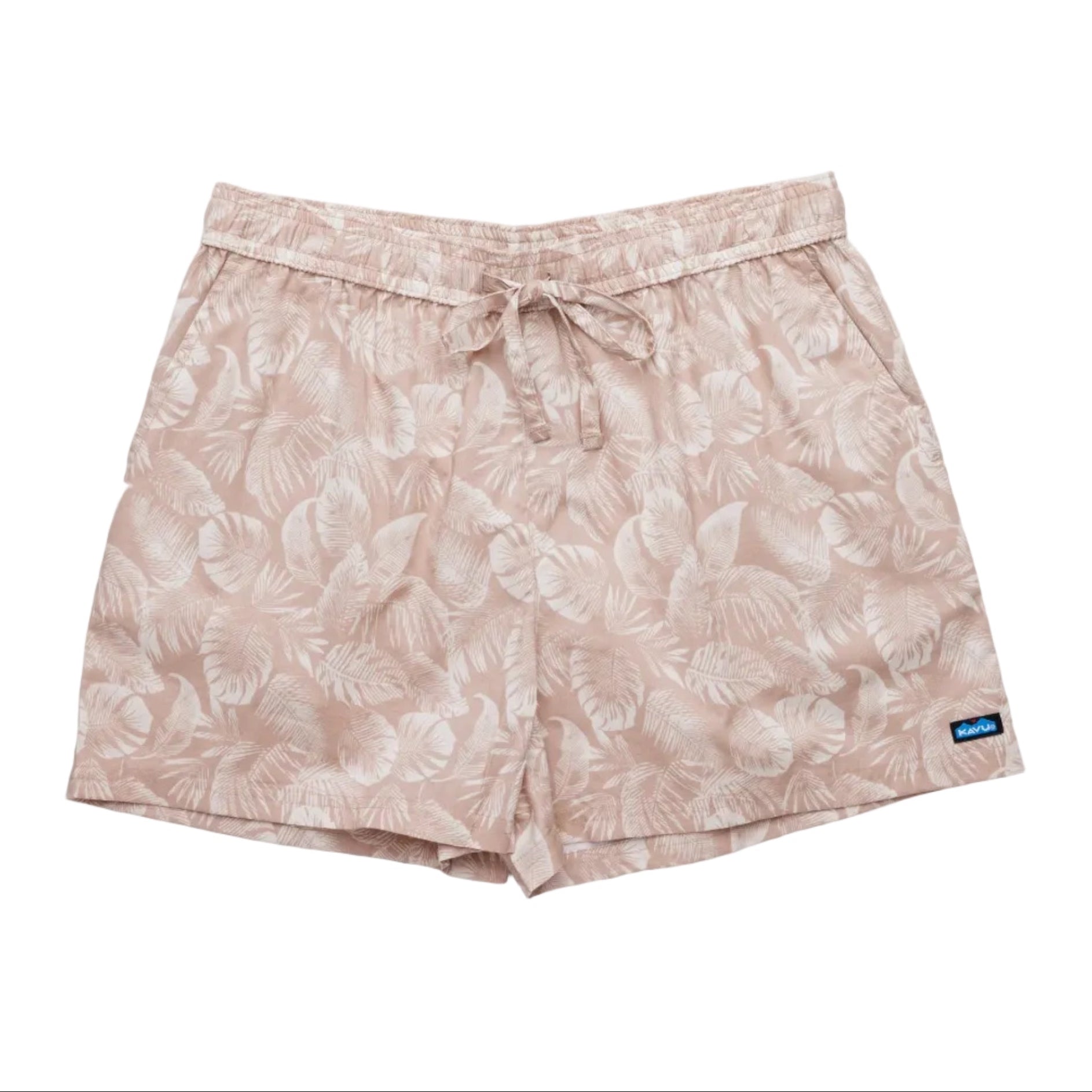 Women's KAVU Nosara Short in Passion Palm front view featuring a lightweight organic cotton and TENCEL blend with a colorful printed design