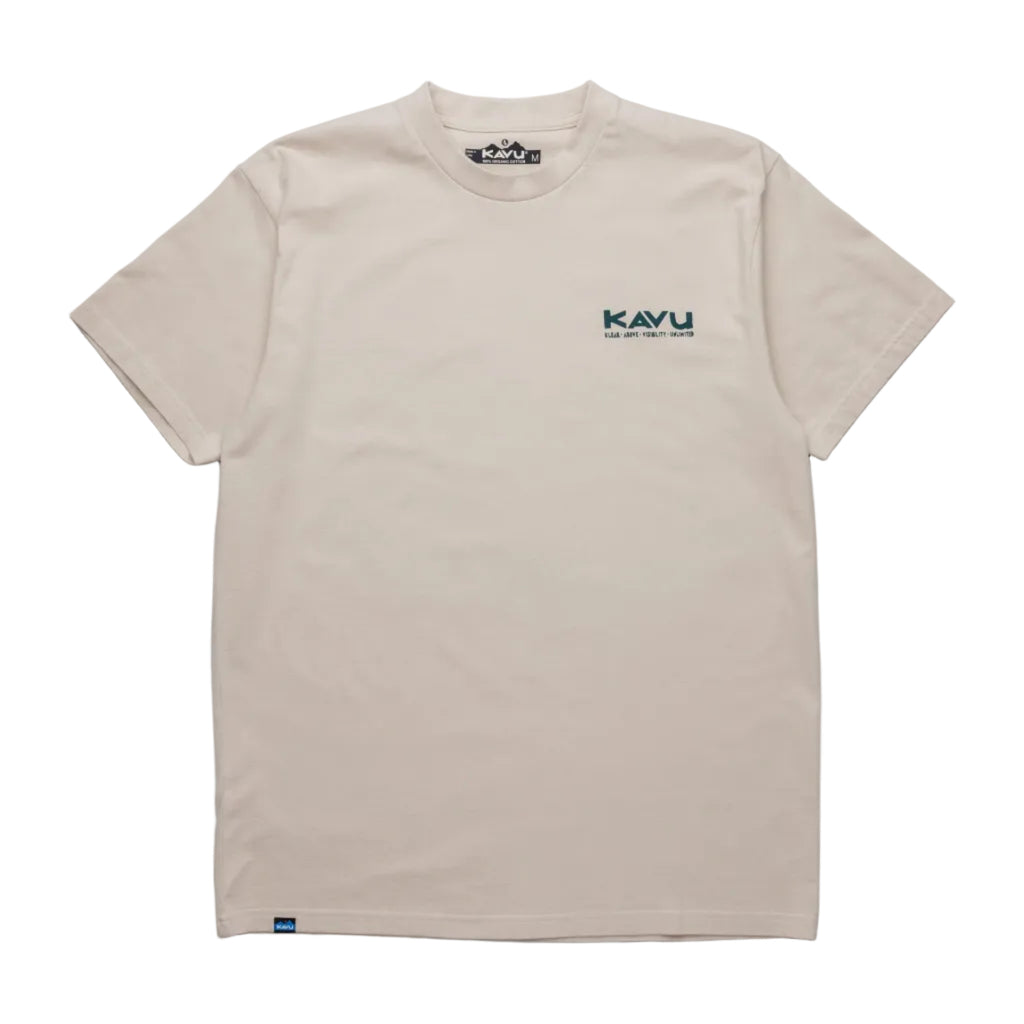 Men's KAVU Paddle Out Tee in Moonbeam front view featuring soft organic cotton jersey knit and casual outdoor styling