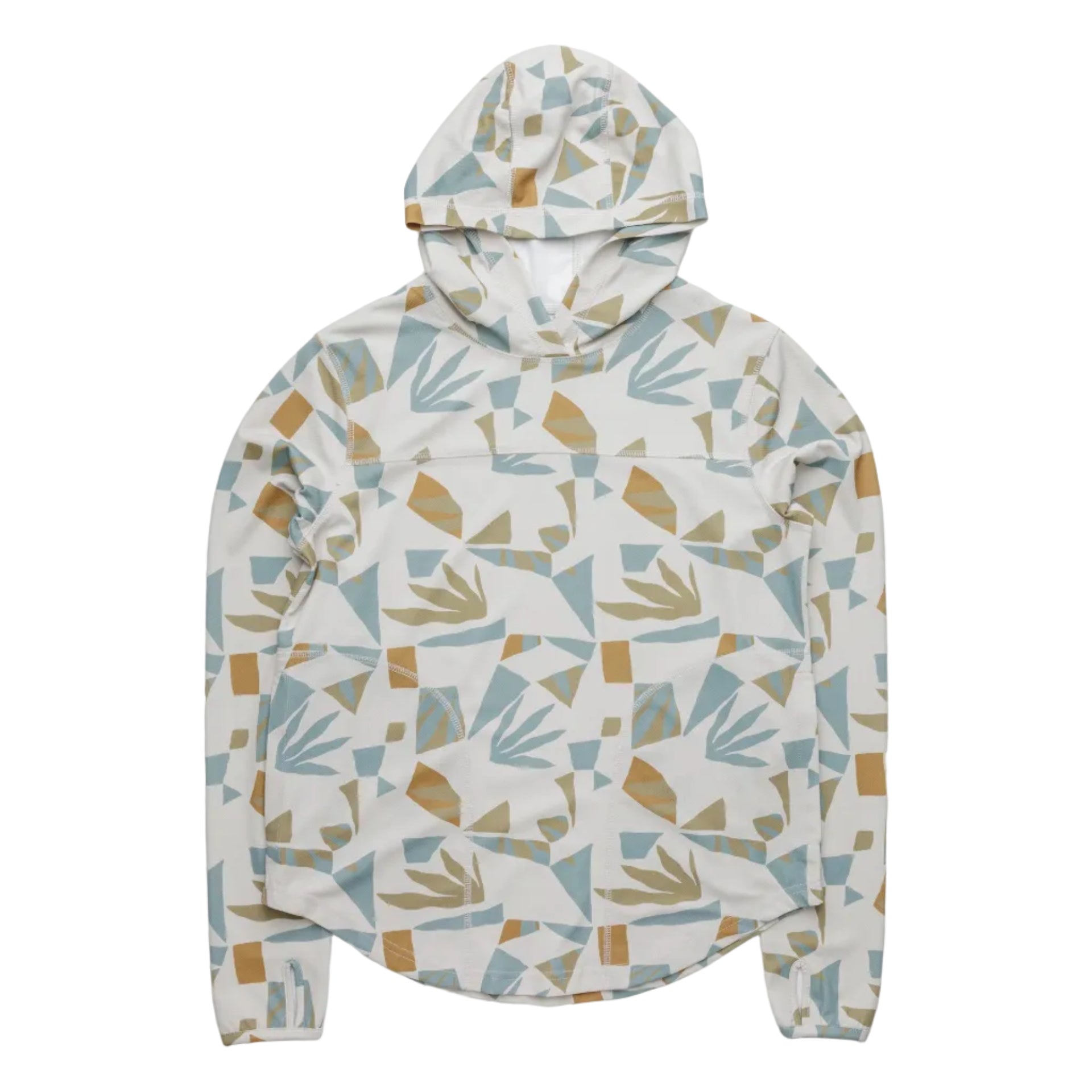 Women's KAVU Sunshade Hoody in Mod Mix front view featuring lightweight UPF 30+ performance fabric and colorful printed design