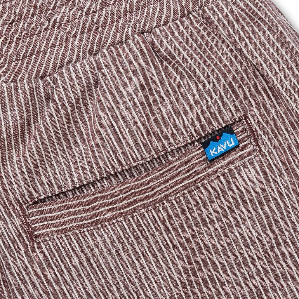 Close-up of the KAVU Tamarindo Pant in Chocolate highlighting the lightweight woven fabric and casual styling