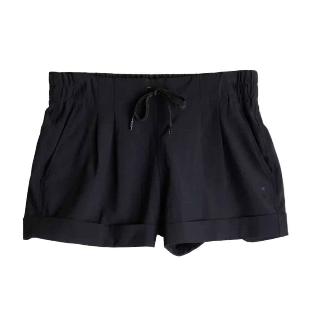 Women's KAVU Tepic Short in Black front view featuring lightweight stretch woven fabric and active outdoor styling