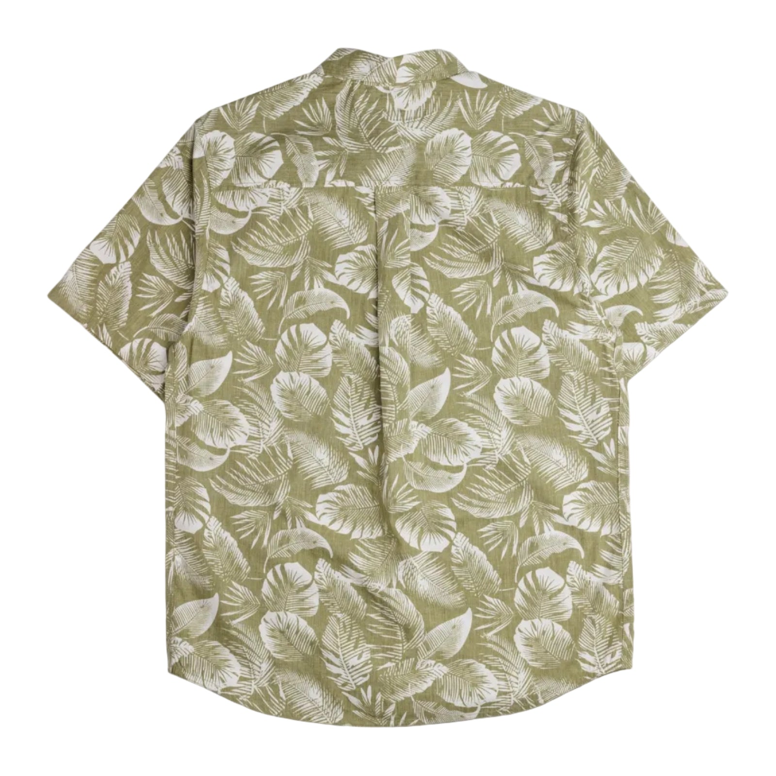 Back view of the KAVU Topspot S/S Shirt in Calm Palm showing the all-over palm-inspired pattern