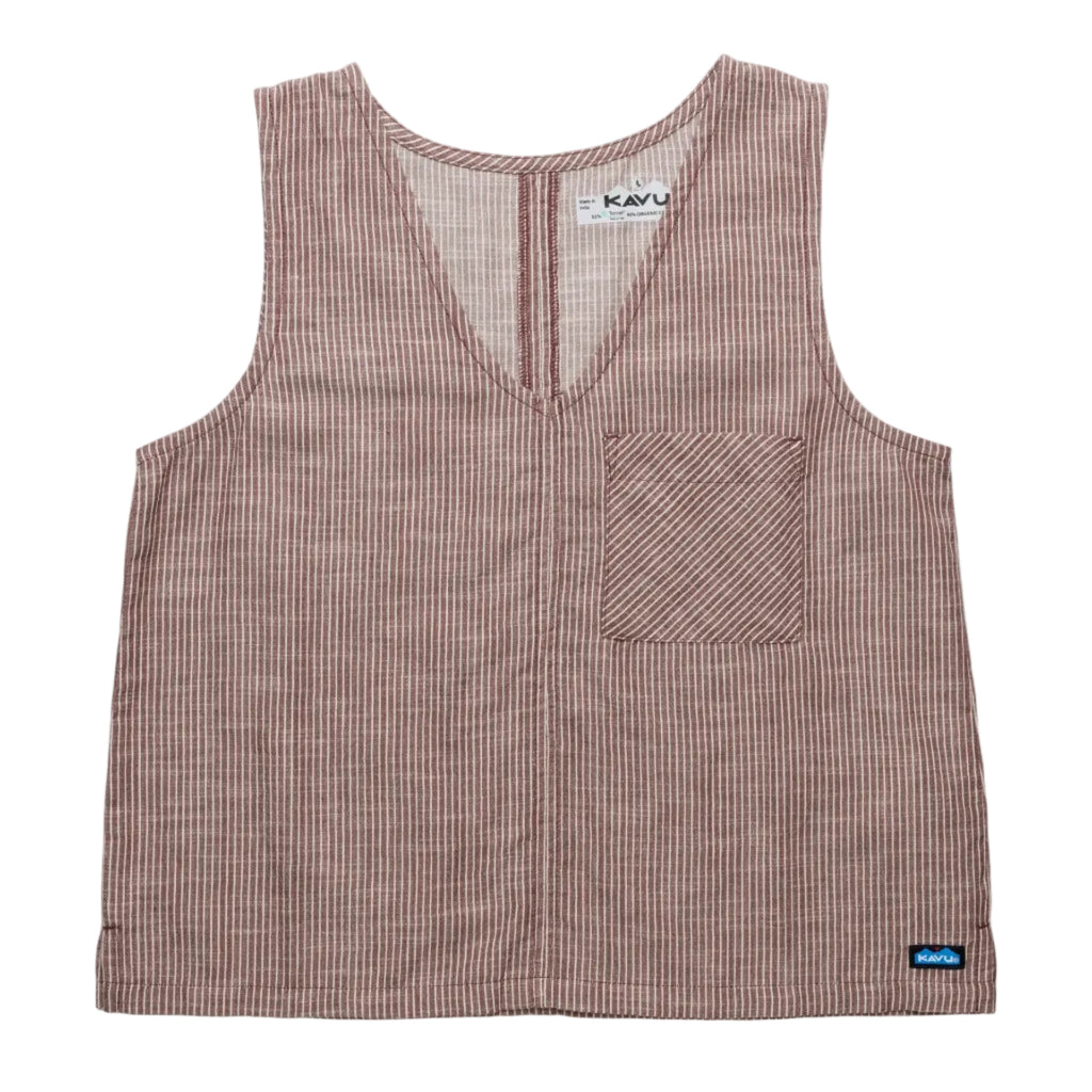 Women's KAVU Vacay Tank Top in Chocolate front view featuring a relaxed fit and lightweight summer styling