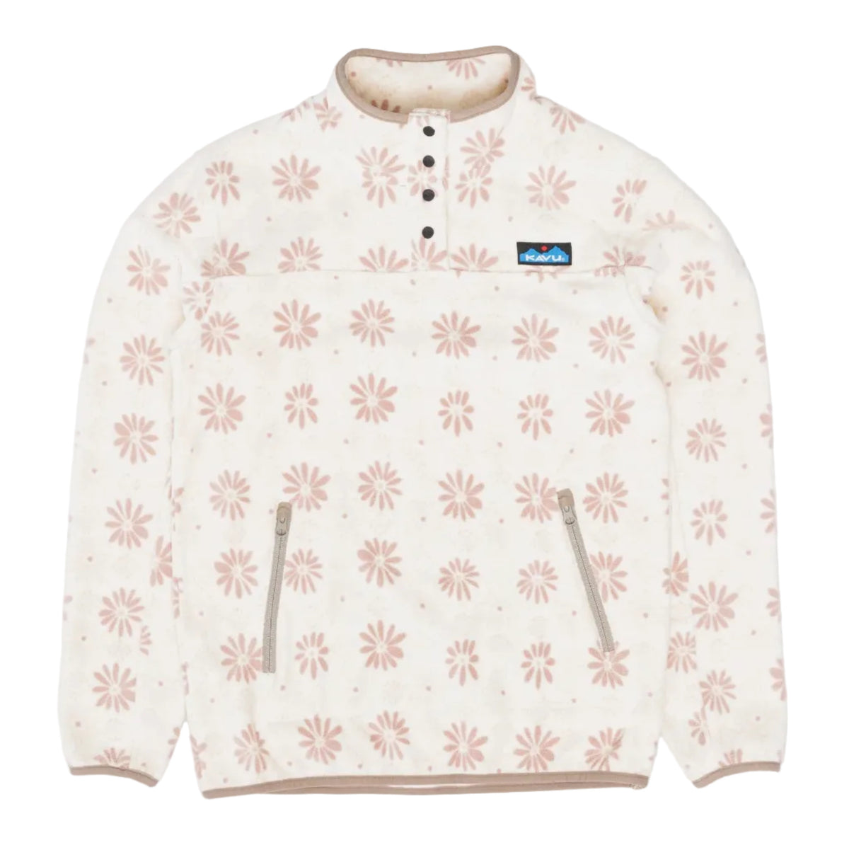 KAVU Women's Cavanaugh Fleece Pullover in Snow Floral front view