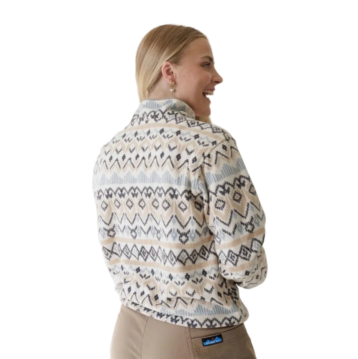Back view of KAVU Women's Hidden Hills Fleece Pullover in Horizon Holiday