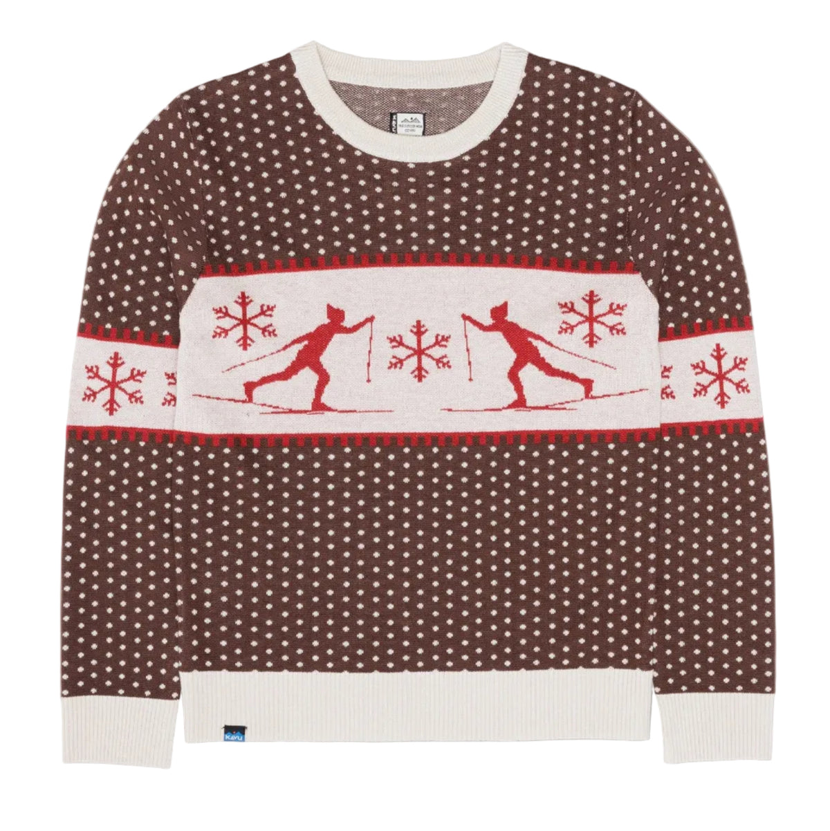 Woman wearing KAVU Women's Hillrose Sweater in Slopeslide front view
