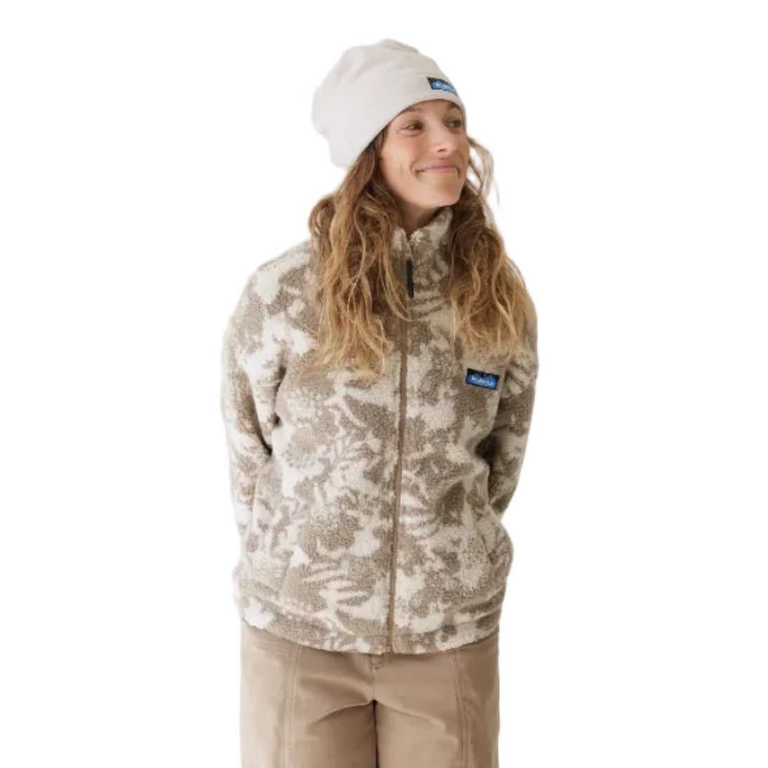 Woman wearing KAVU Women's Loven Jacket in Blown Out Bloom front view