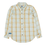 KAVU Women's Quinn Shirt Jacket in Soft Sage plaid flat lay