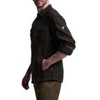 KÜHL Men's Deviatr Shirt-Jac in Dark Roast, side view showing fit