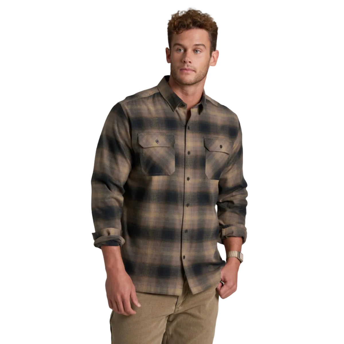 KÜHL Men's Dillingr Flannel LS in Dark Sand, front view