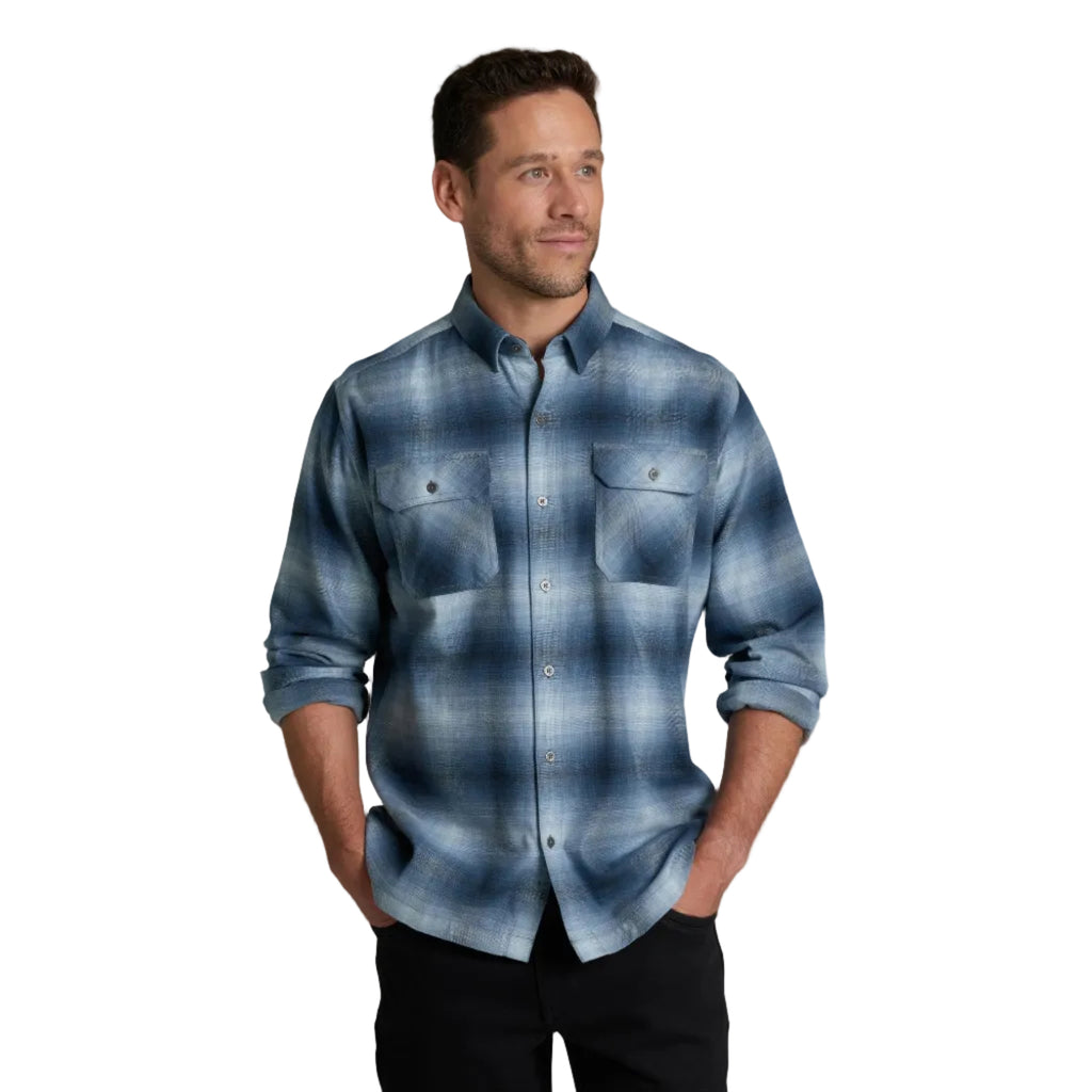 KÜHL Men's Dillingr Flannel LS in Faded Denim, front view