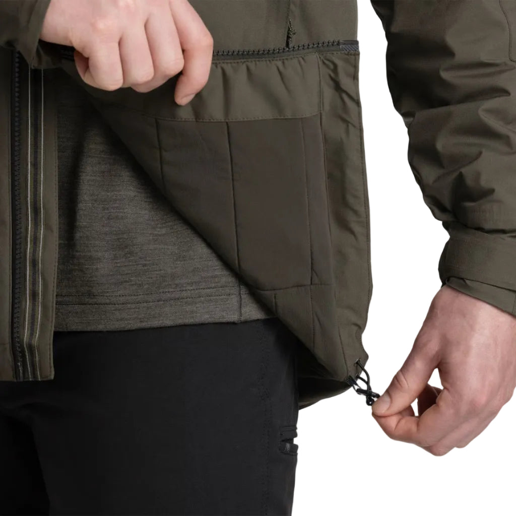 KÜHL Men's Stretch Voyagr Insulated Jacket in Carbon, interior view showing quilted lining and insulation