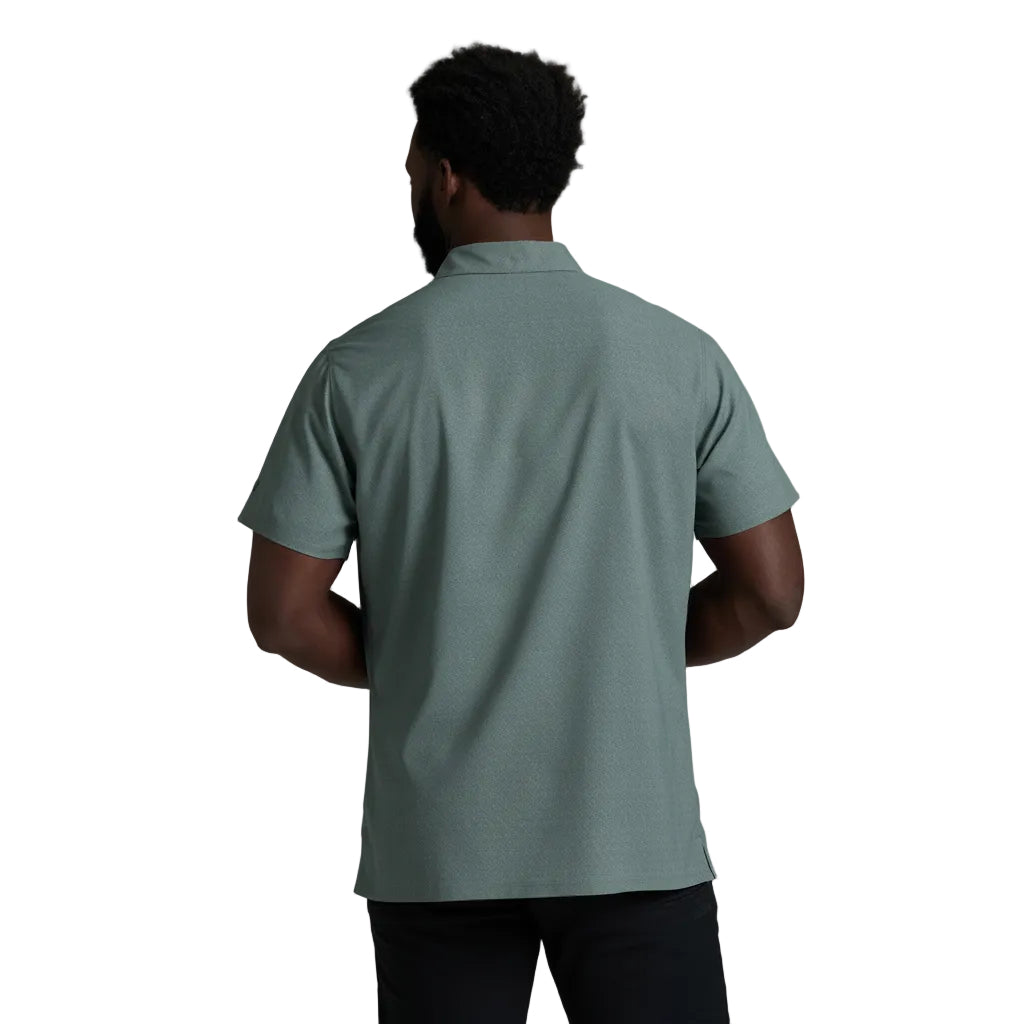 Side view of KÜHL Persuadr Polo in Titanium UPF 50 performance polo shirt