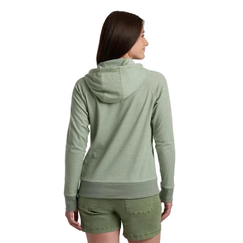 Back view of the women's KÜHL Stria Pullover Hoody in Slate Green showing the relaxed silhouette and hooded design.