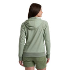 Back view of the women's KÜHL Stria Pullover Hoody in Slate Green showing the relaxed silhouette and hooded design.