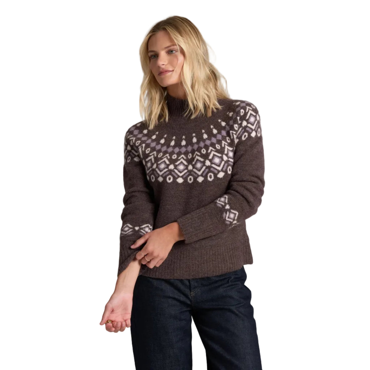 KÜHL Women's Alpina Sweater in Mulberry front view showing Fair Isle pattern