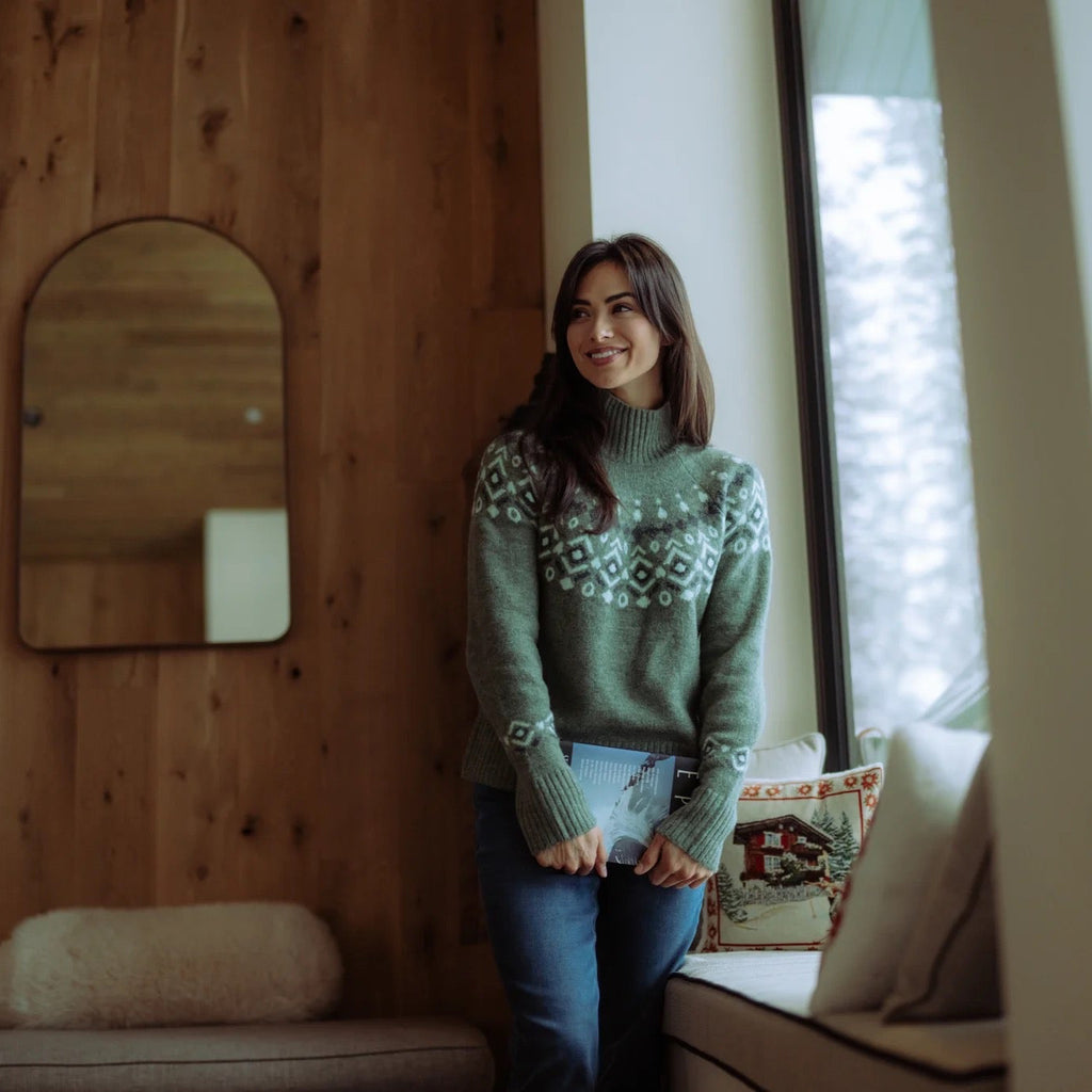 KÜHL Women's Alpina Sweater in Soft Pine, lifestyle view