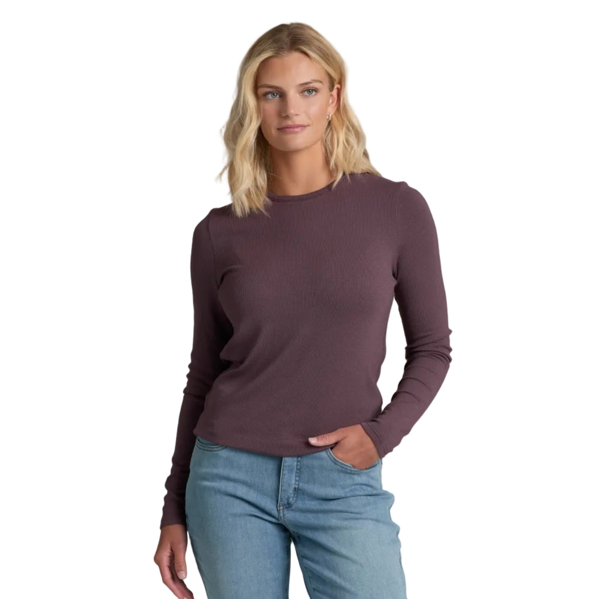 KÜHL Women's Fiora Crew LS in Mulberry front view