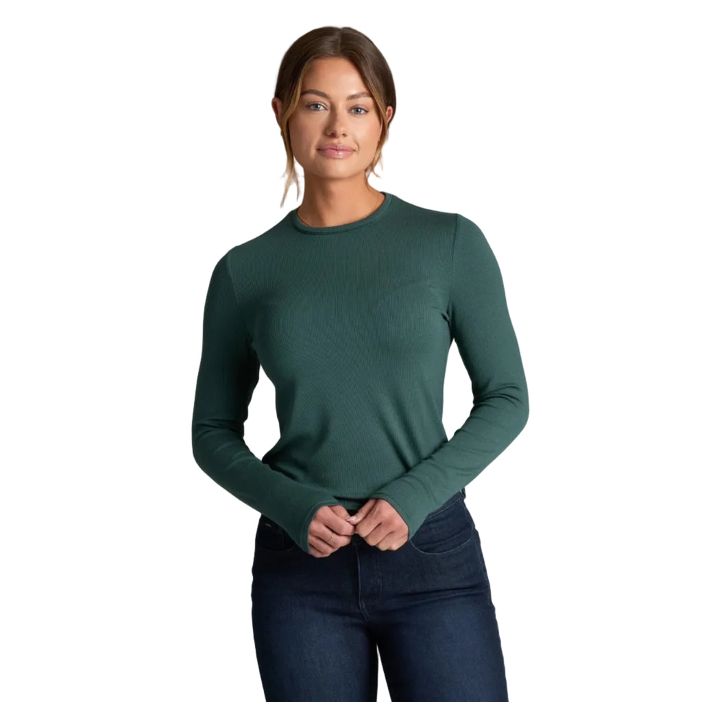 KÜHL Women's Fiora Crew LS in Rain Forest front view