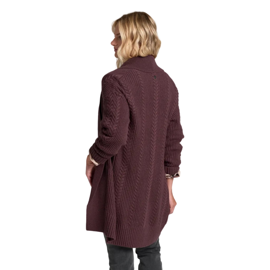 KÜHL Women's Fireside Cardigan in Mulberry, back view