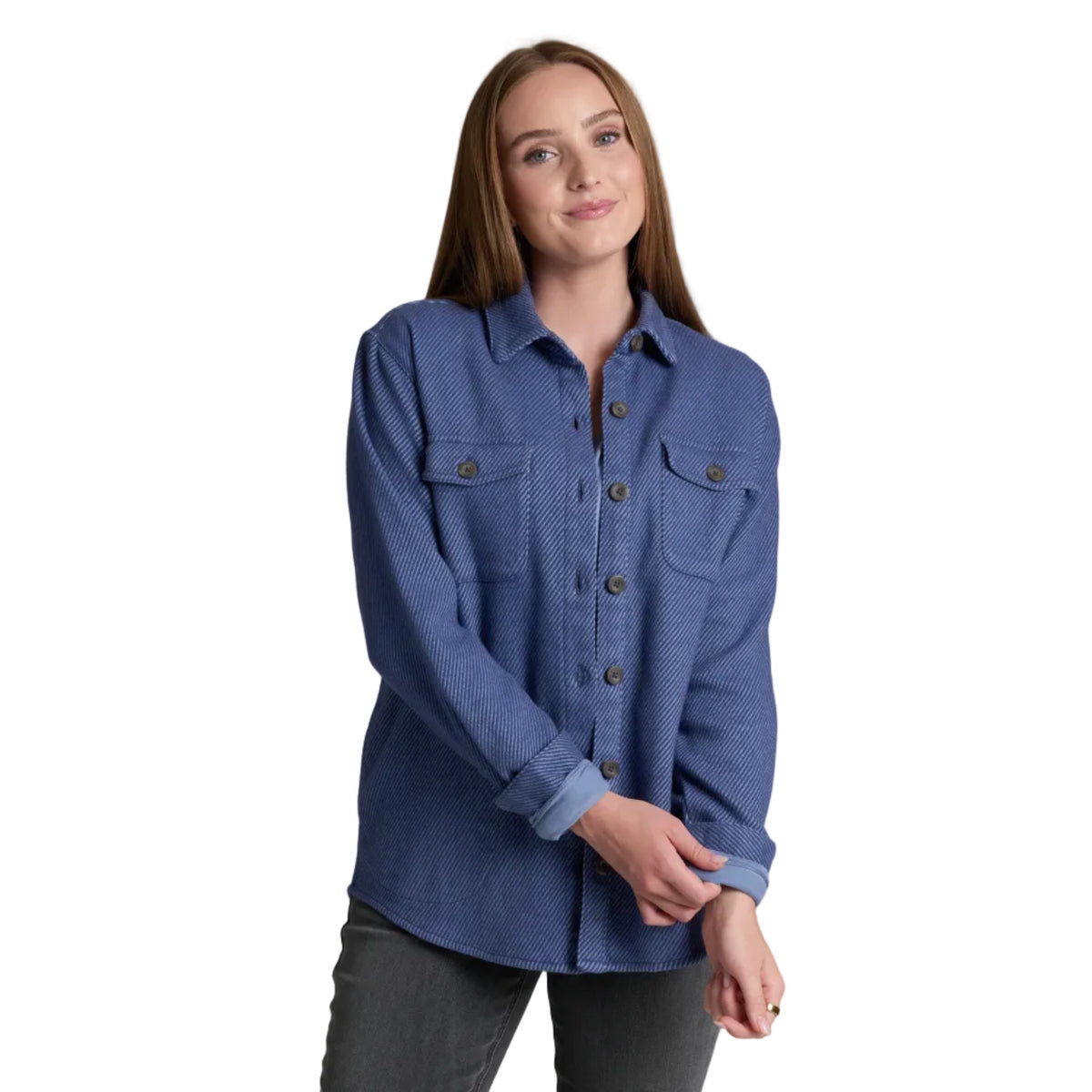 KÜHL Women's Kove Shirtjak in Deep Periwinkle front view