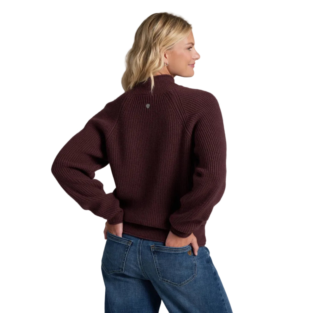KÜHL Women's Strova Roll Neck Sweater in Mulberry, back view