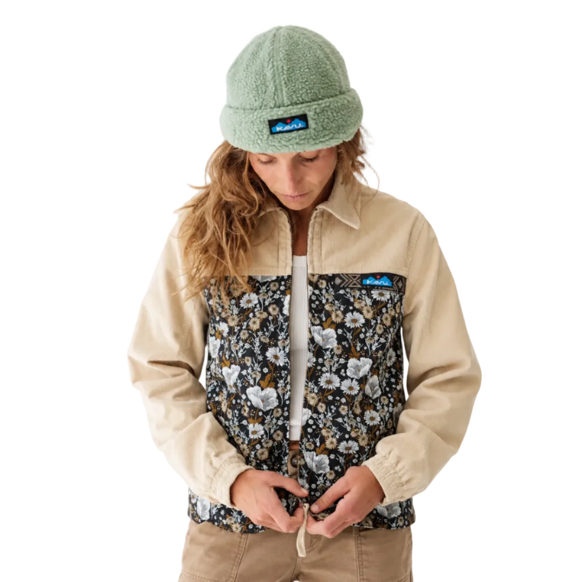 Model shown wearing the Kühl brand Women's West Haven Jacket in the Wildflower Hike design
