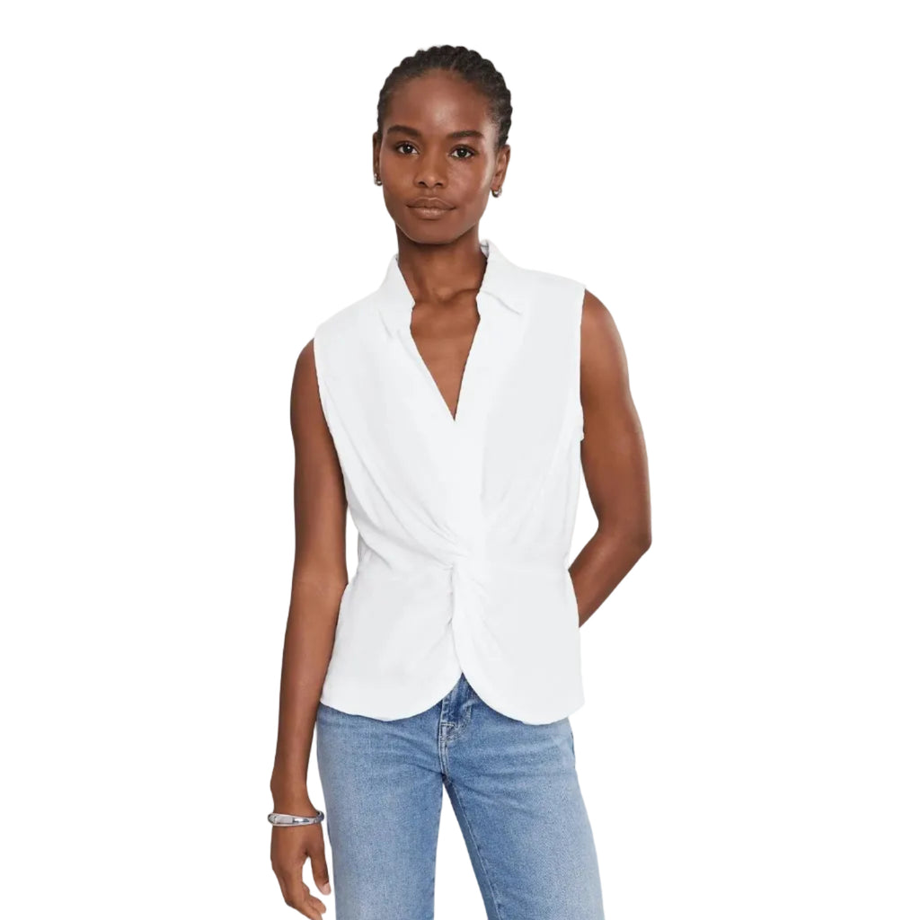 Front view of Kut from the Kloth Sara Linen Sleeveless Top in White